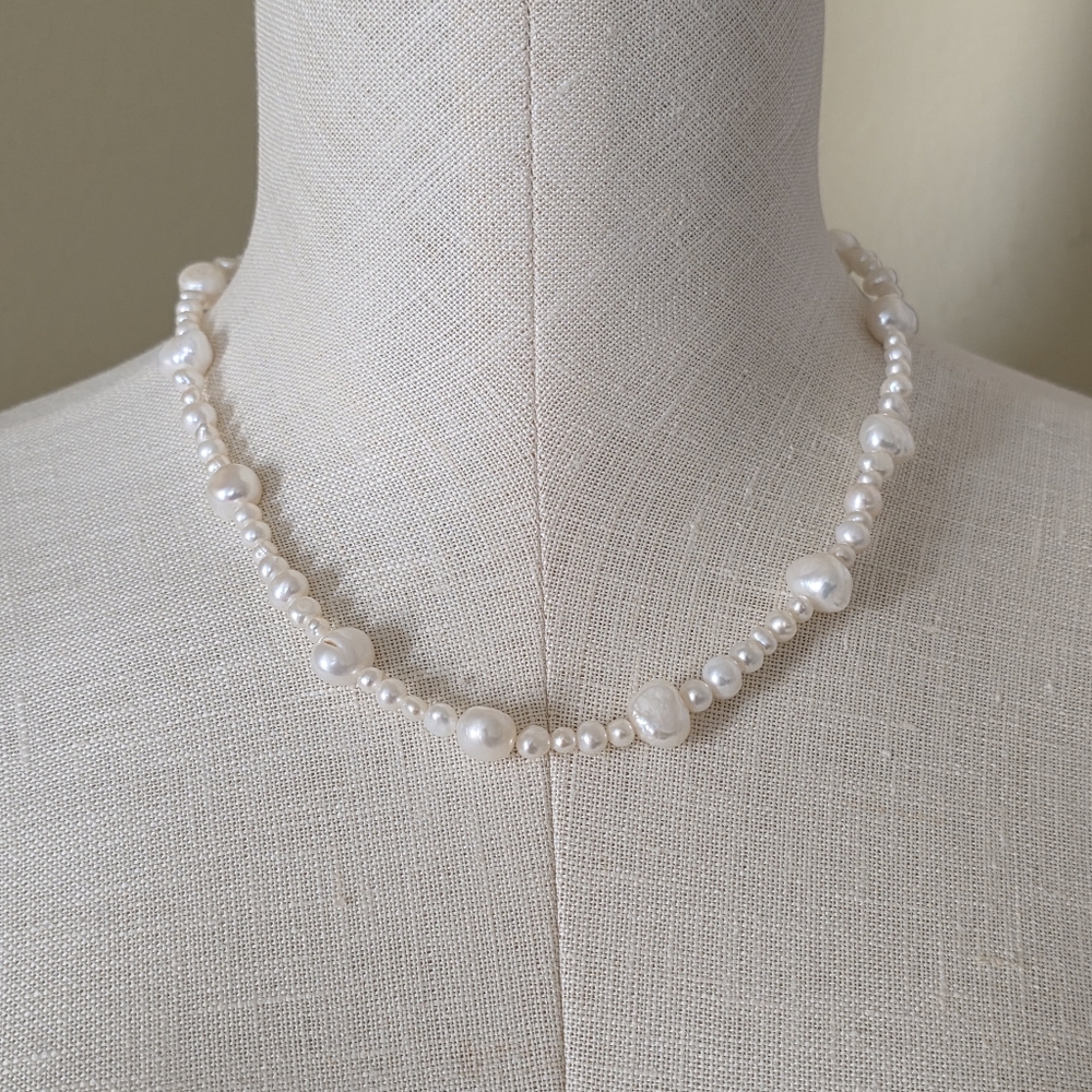 Vintage Baroque Pearl Necklace 925 Sterling Silver Signed CGI CN